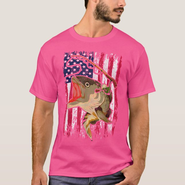 T-shirt American Pride Pêcheurs Drapeau Usa Pêche Rod Hobb (Devant)