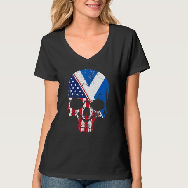 T-shirt American Raised With Scottish Roots Skull Idea & U (Devant)