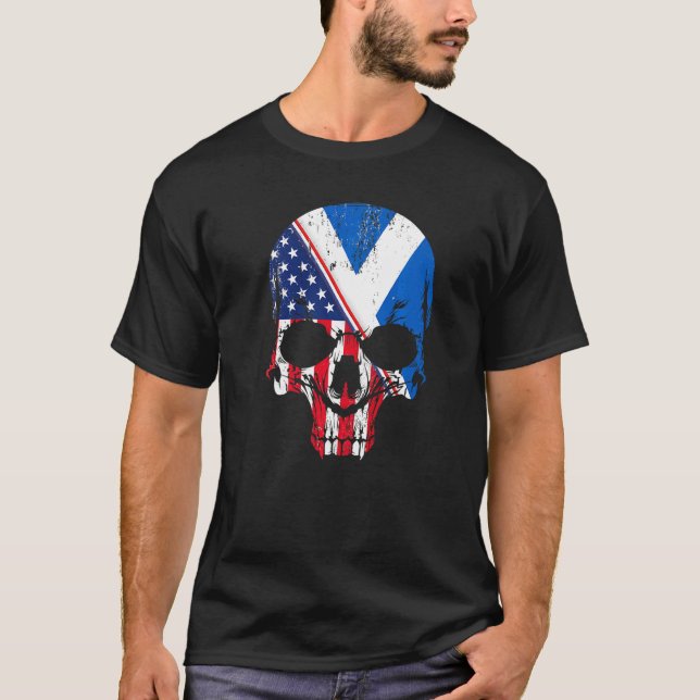 T-shirt American Raised With Scottish Roots Skull Idea & U (Devant)