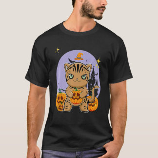 T-shirt American Shorthair Cat With Pumpkin Halloween