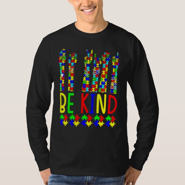 T-shirt American Sign Language Be Kind Hand Puzzle Autisme (Devant)