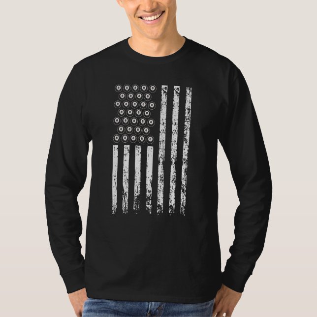 T-shirt American Sports Billiards Flag Athletic Pool Game  (Devant)