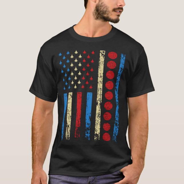 T-shirt American Sports Flag 4th Of July Volleyball Athlet (Devant)
