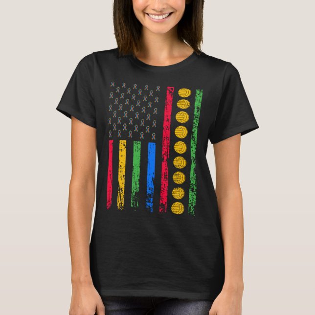 T-shirt American Sports Flag Autism Awareness Month Volley (Devant)