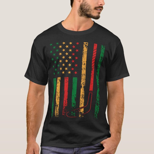 T-shirt American Sports Flag Black History Month Ice Hocke (Devant)