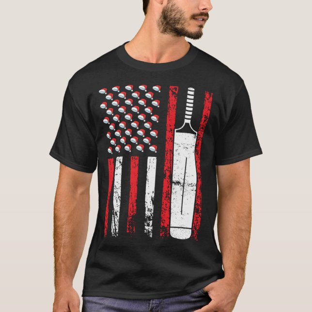 T-shirt American Sports Flag Christmas Cricket Athletic (Devant)