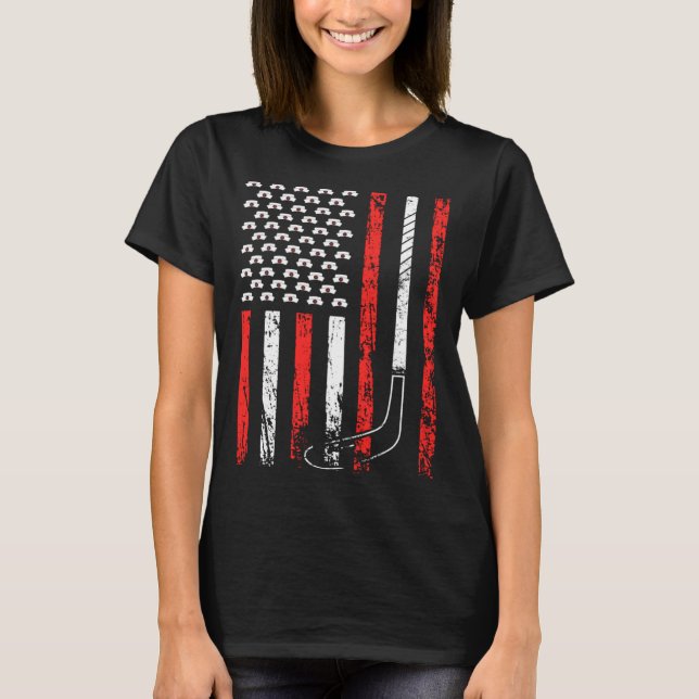 T-shirt American Sports Flag National Nurses Day Ice Hocke (Devant)