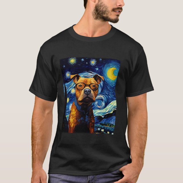 T-shirt American Staffordshire Terrier Dog Starry Night Me (Devant)
