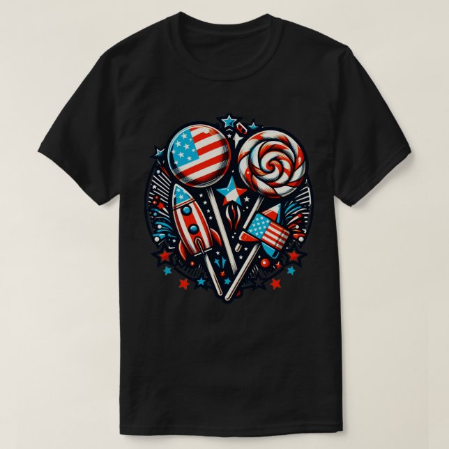 T-shirt American Summer Vibes 4 juillet Célébrations avec (Design devant)
