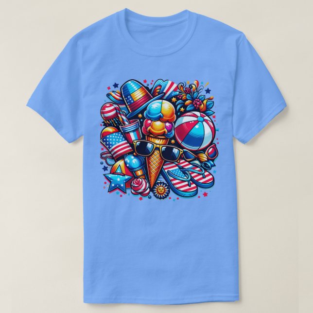 T-shirt American Summer Vibes 4 juillet Célébrations avec (Design devant)
