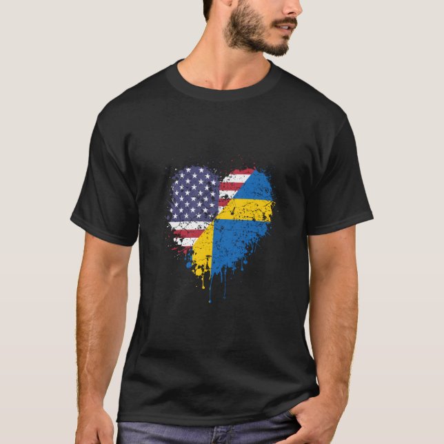 T-shirt American Swedish America Usa Sweden Flag Love He S (Devant)