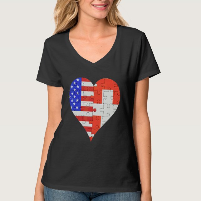 T-shirt American Swiss Flag Heart (Devant)