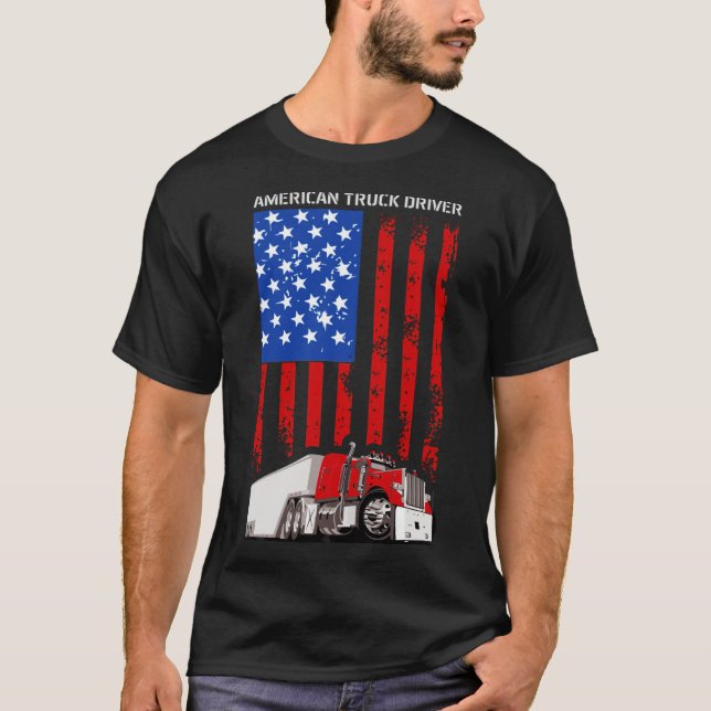 T-shirt American Truck Driver American Flag commando (Devant)