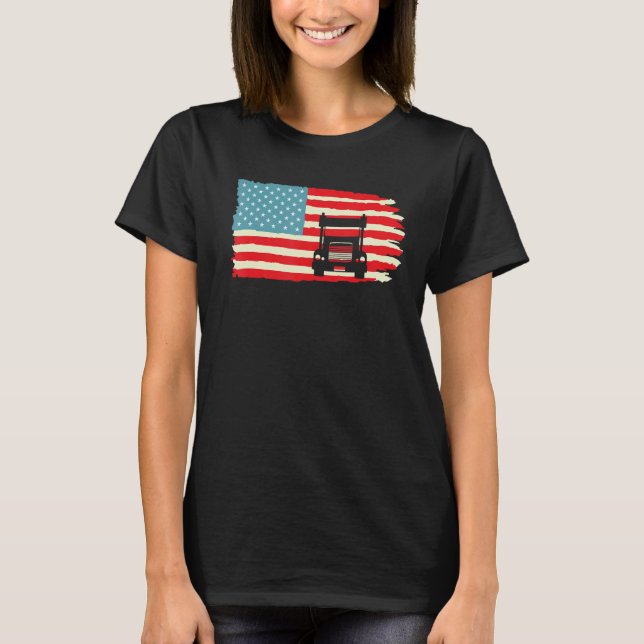 T-shirt American Truck Driver Patriotic US Flag Semi Trail (Devant)