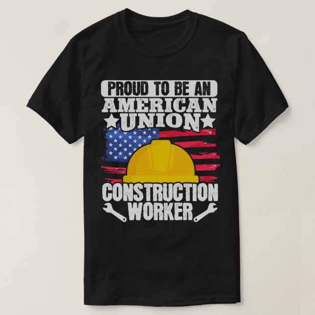 T-shirt American Union Construction Worker USA Drapeau 4e  (Design devant)