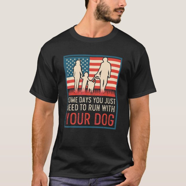T-shirt American US Drapeau Personal Trainer Chien Coureur (Devant)