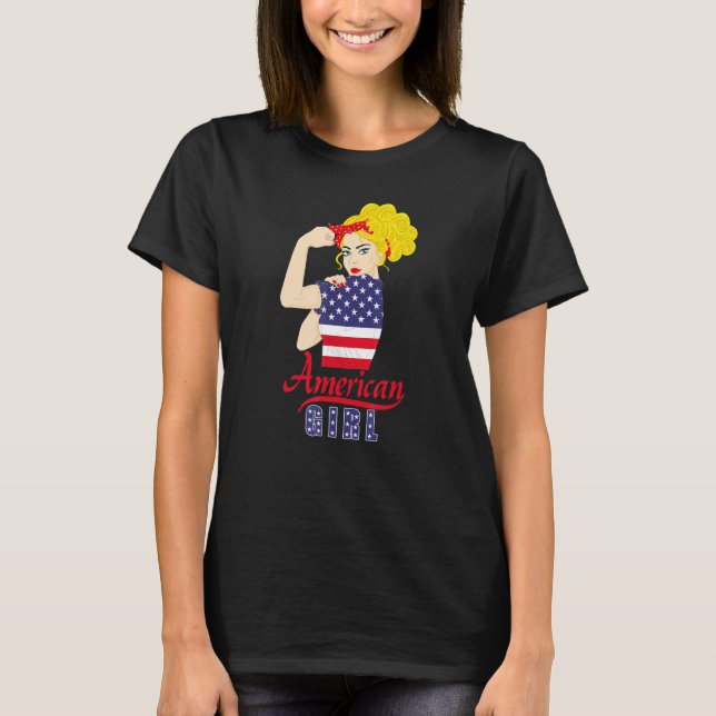 T-shirt American US Flag Girl Happy Labor Day Shirt Messy  (Devant)