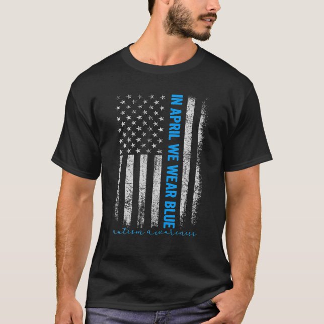 T-shirt American USA Drapeau Avril Nous Portons L'Autisme  (Devant)
