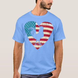 T-shirt American USA Flag Heart Chicken Lover Hen Farm 4e