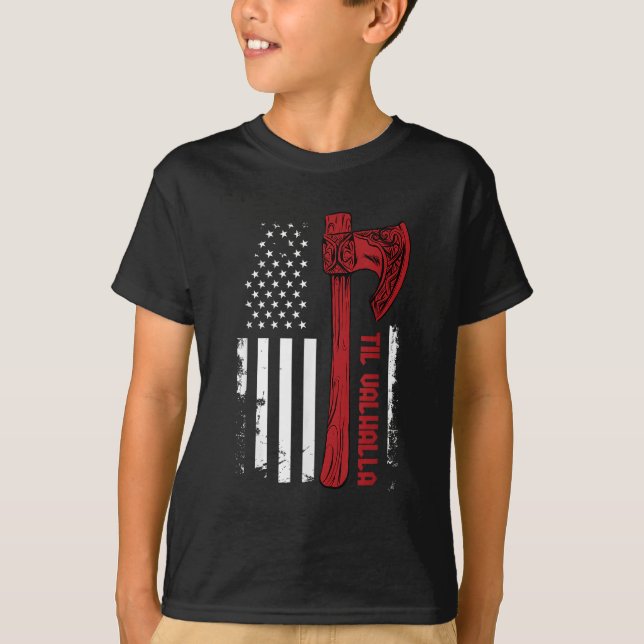 T-shirt American Viking Axe Flag (Devant)