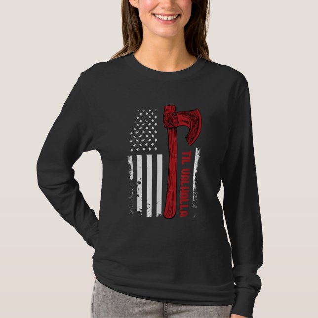 T-shirt American Viking Axe Flag (Devant)