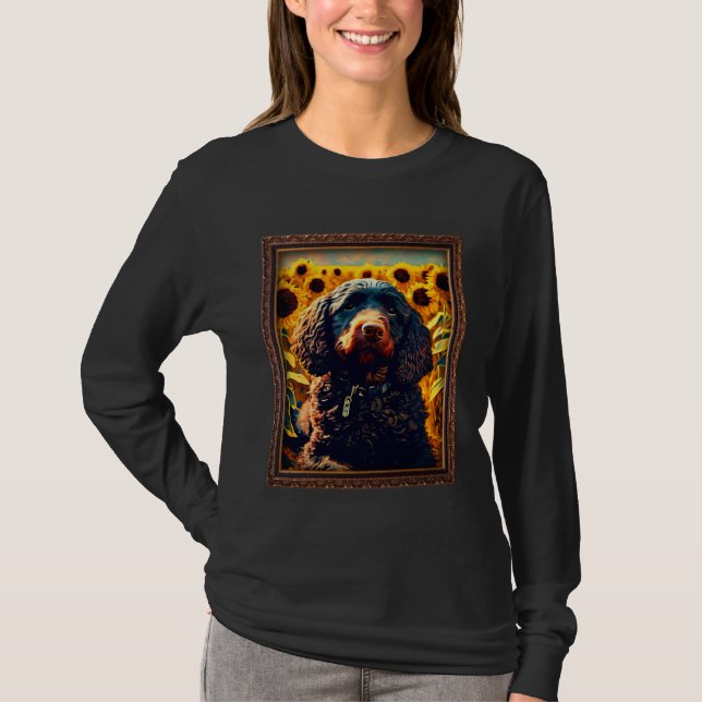 T-shirt American Water Spaniel Painting Sunflower Flower M (Devant)