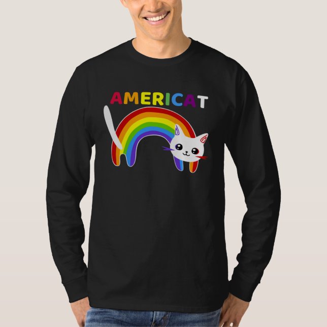 T-shirt Americat LGBT Meowica Happyy Fourth of Julyy (Devant)