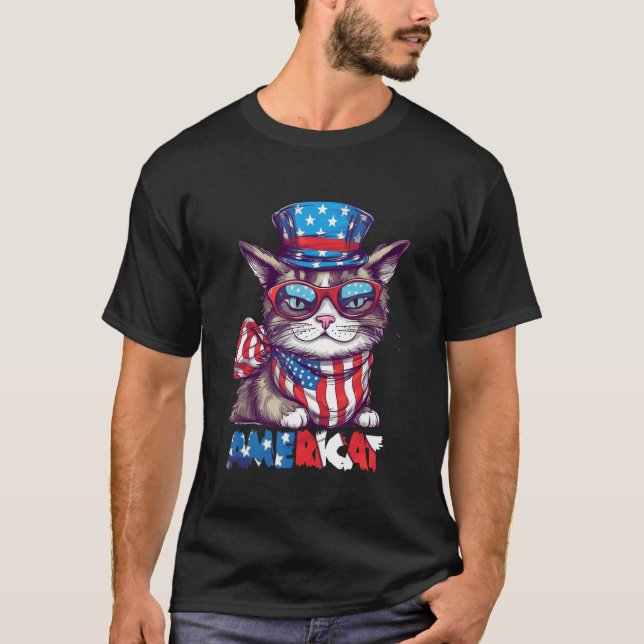 T-shirt Americat USA Cute Cat  4th of July Men Women (Devant)