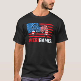 T-shirt Amerigamer Distressed American Flag Gamer July 4th