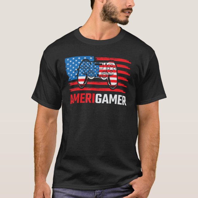 T-shirt Amerigamer Distressed American Flag Gamer July 4th (Devant)