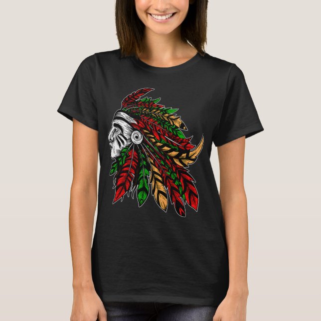 T-shirt Amérindien avec coiffe à plumes. (Devant)