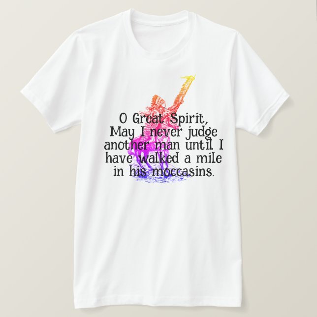 T-shirt Amérindien "Marchez un mile dans ses moccasins" (Design devant)
