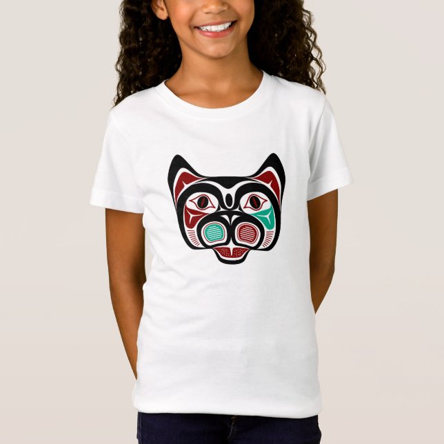 T-Shirt Amérindien Rouge Blanc Noir Haida Kitty (Devant)