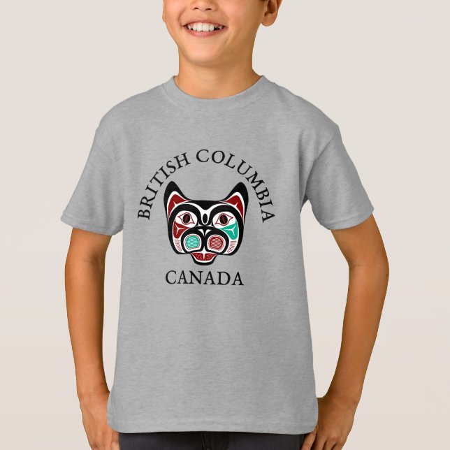 T-shirt Amérindien Rouge Noir Vert Haïda Art Kitty (Devant)