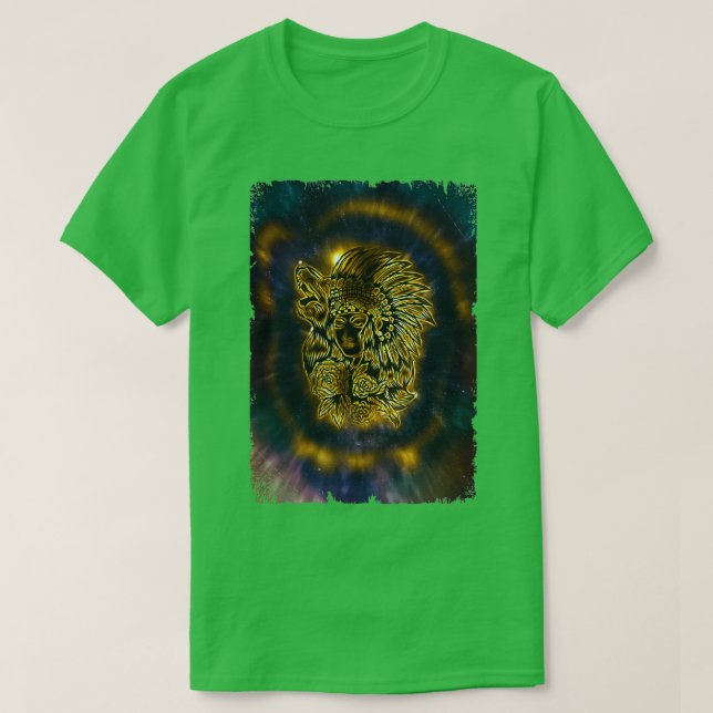 T-shirt Amérindienne Galaxy Howling Wolf (Design devant)