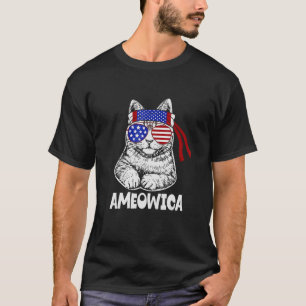 T-shirt Amérique 4h Juillet Merica Meow Cat Party Usa Amer