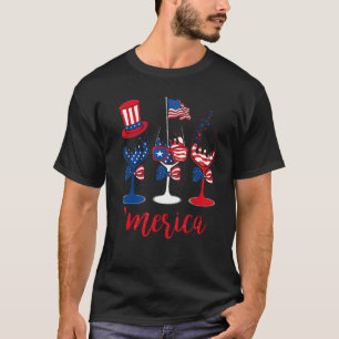 T-shirt Amérique Boire des verres de vin 4 juillet
