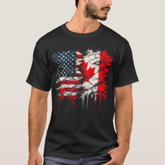 T-shirt Amérique Canada Drapeaux Demi Américain Demi Canad