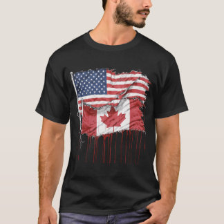 T-shirt Amérique Canada Drapeaux Demi Américain Demi Canad
