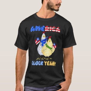 T-shirt Amérique Cluck Yeah Poulets Drapeau Américain 4 Ju