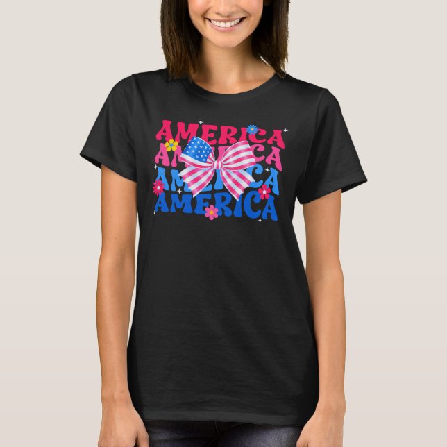 T-shirt Amérique coquette arc floral 4 juillet patriotique (Devant)