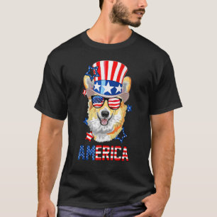 T-shirt Amérique Corgi Chien Oncle Sam Drapeau Usa 4 Juill