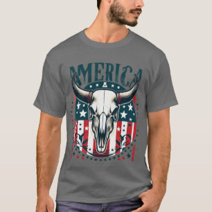 T-shirt Amérique Crâne de vache 4 juillet drapeau