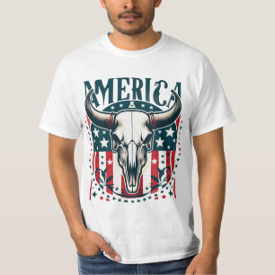 T-shirt Amérique Crâne de vache 4 juillet drapeau