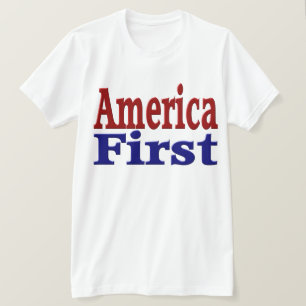 T-shirt Amérique d'abord avec le texte rouge et bleu