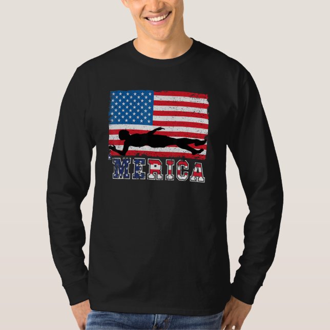 T-shirt Amérique Drapeau Natation Etats-Unis Conception Mo (Devant)