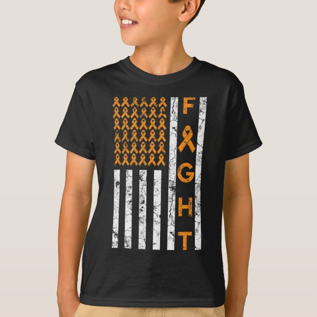 T-shirt Amérique Drapeau Orange Ribbon Leucémie (Devant)