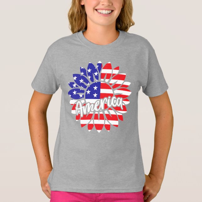 T-shirt Amérique Drapeau Tournesol Design (Devant)