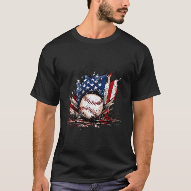 T-shirt Amérique Favori Baseball Smash Drapeau Distressé (Devant)