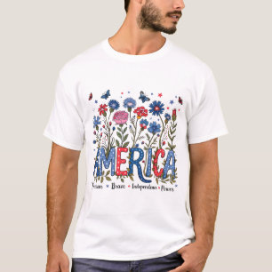 T-shirt Amérique Florale 4 juillet typographie patriotique